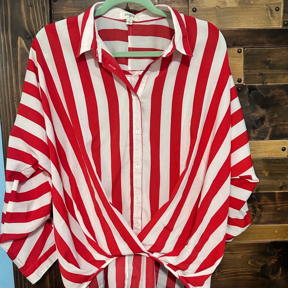 Umgee Red and White Oversized Button Down Shirt